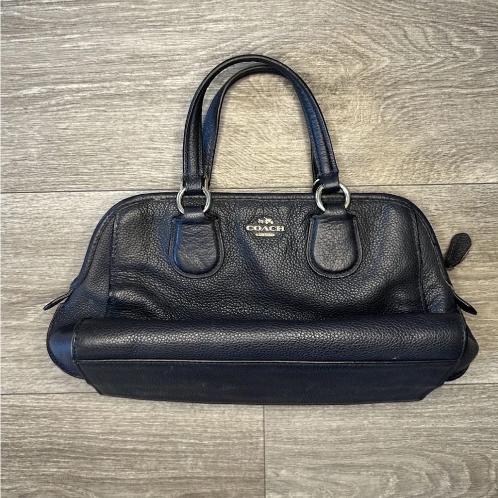 Vintage Coach Madison Pebbled Navy Leather Satchel Top Handle Bag Minimalist